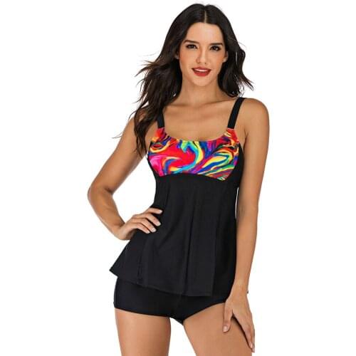 Tankini Swimsuits for Women Two Piece Bathing Suits Wide Soft Spaghetti Strap Long Torso Tank Top Hide Tummy Boyshorts Swimwears