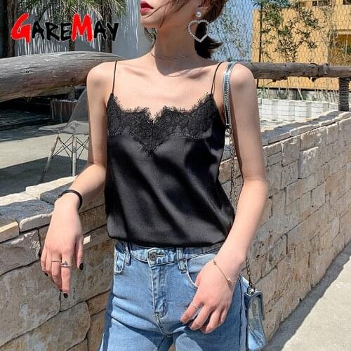 White Cami Thin Strap Tank Top for Women Sleeveless Casual Basic Spaghetti Strap V Neck Vest Silk Satin Top Summer Camisole