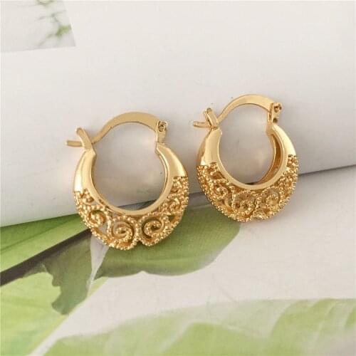 Trendy Gold Color Plating Flower Filigree Oval Hoop Earrings For Women Girl Elegant Gorgeous Casual Jewelry Accessory