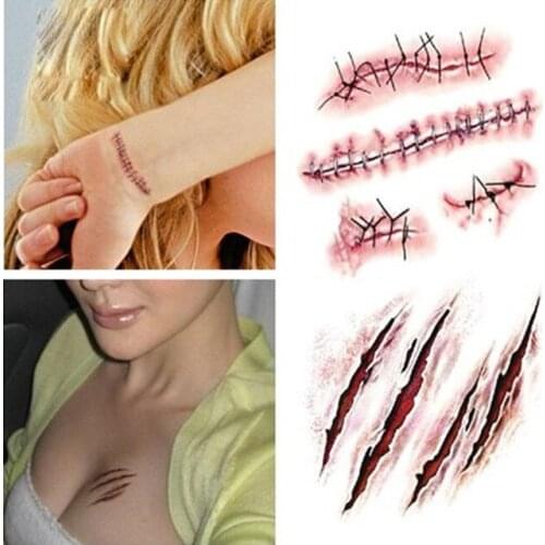 Horrible Zombie Scars Tattoos With Fake Scab Blood Makeup Halloween Party Decoration Wound Scary Blood Injury Sticker Wholesale