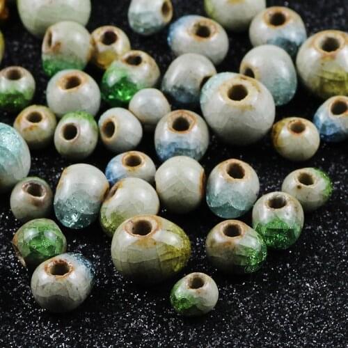 WLYeeS 6 to 10mm Mixed Blue/Yellow/Green Ice Crack Porcelain Spacer Loose beads Charm Handmade beads fit Jewelry Bracelet making