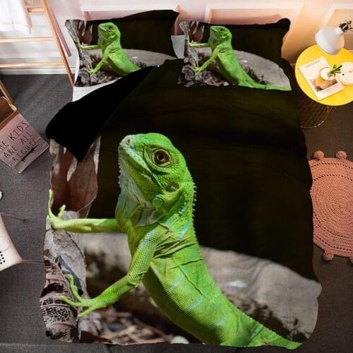 Green Lizard Queen King Single Size Bedding Sets Soft Microfiber Animal Quilt Duvet Cover With Pillowcase For Adult Bedclothes