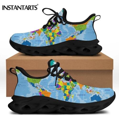 INSTANTARTS Brand Design World Map Mens Shoes Flats Casual Sneakers Spring Lace Up Breathable Men Walking Shoes Zapatillas 2021