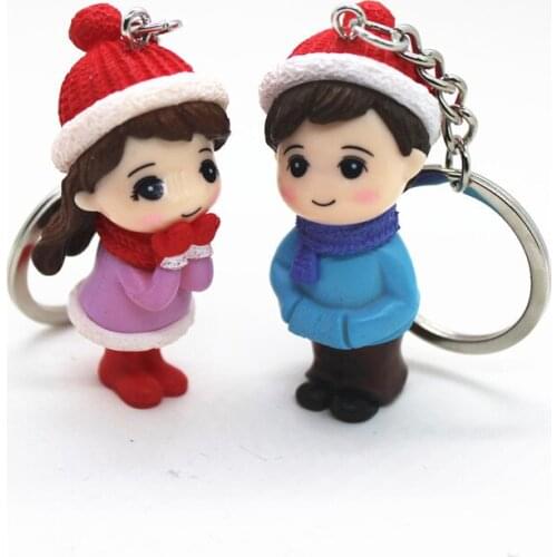 1 Pair Creative Couple Keychains Cute Boy and Girl Lover Plastic Simulation Doll Keychain For Lovers Children Gifts