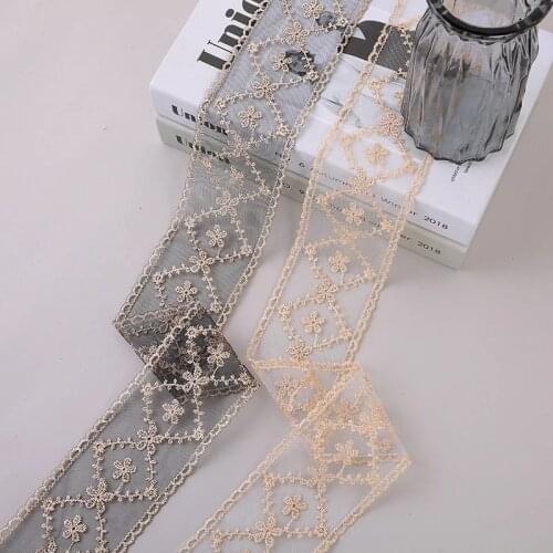 1Yards Latest Gold Lace Fabric Bridal Dress Embroidery Lace Ribbon Sewing Trim 8cm Laces Wedding Organza Mesh Fabric encaje PL25