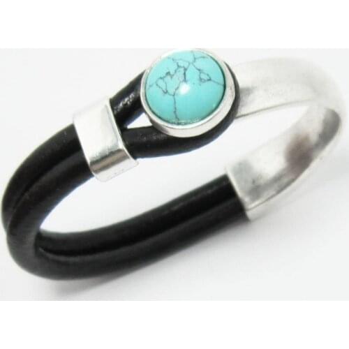 5mm Half cuff clasp Turquoise cabochon 10x5mm Half cuff leather clasp RH17