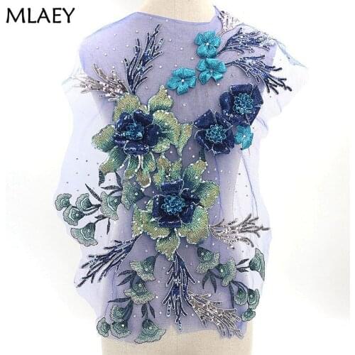 3DEmbroidery Lace Patch For Clothing Rhinestone Flowers Applique Handmade Diy Material Stage Performance Fabric Accessori