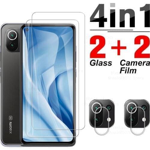 4-in-1 For Xiaomi Mi 11 Lite Glass For Mi 11 Lite Protective Glass Full Glue Cover HD Screen Protector For Mi 11 Lite Lens Glass