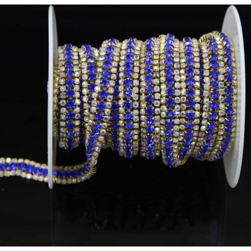 5Yards Sapphire Rhinestone Trim 3 Rows AB Crystal Banding Shiny Rhinestones Trims for Wedding Dress Free Shipping