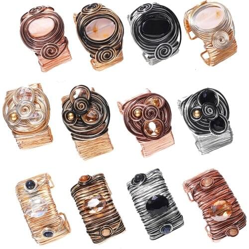 Dvacaman Champagne Crystal Charm Bracelet Open Adjustable Bangle Exaggerated Wide Cuff Bangle Wrist Hand Accessories Wholesale