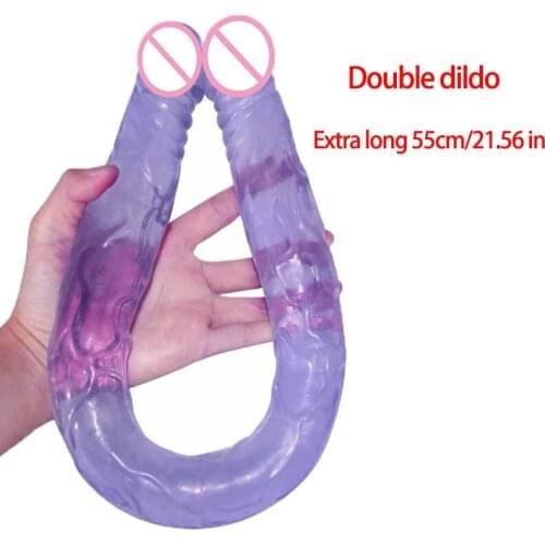 JIUAI Double-Headed Penis Jelly Sex Toy Dildo Flexible Long for Lesbian Masturbation Anal Dildo