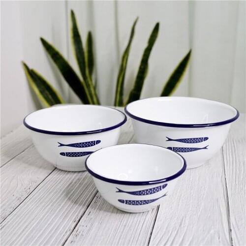 Enamel Plates Deep Dish Snack Tray Water Sauce Cup Salad Ceramic Kitchen Bowl Set Dinnerware Sets Lunch Box Food Container Sale
