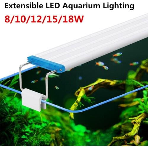 Power Saving Aquarium LED Light Super Slim Fish Tank Aquatic Plant Landscape Grow Lighting Blue White Clip Lamp Extensible