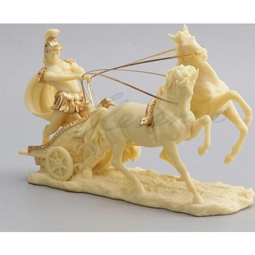 EUROPEAN CREATIVE ROMAN CHARIOT ART SCULPTURE FIGURE AND HORSE STATUE RESIN CRAFT HOME DECORATION BIRTHDAY GIFT R3116