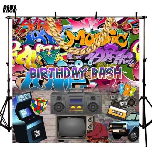 DAWNKNOW Graffiti Photography Background Sound Recorder Photocall Polyester Children Backdrops Birthday Bash Photo Studio lv2604