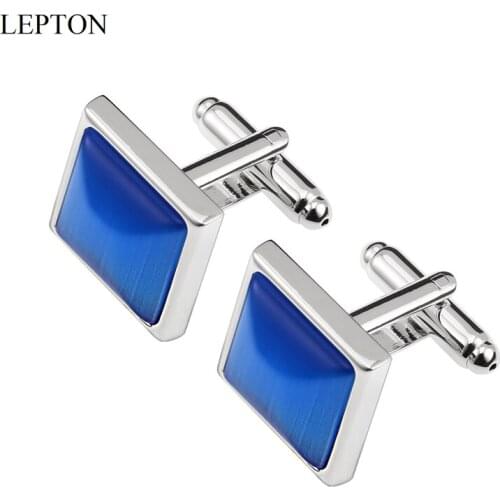 Hot Sale Blue stone Cufflinks for Mens Business Lepton Fashion Square Cat Eye Stone Cufflink Relojes gemelos Drop Shipping