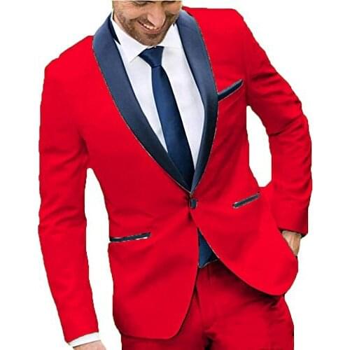 Hot Recommend One Button Red Groom Tuxedos Groomsmen Shawl Lapel Mens Suits Blazers (Jacket+Pants+Tie) W:863