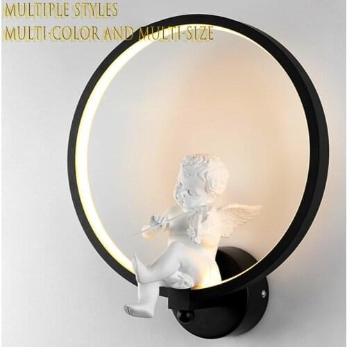 Hot selling cute angel bird art resin LED Wall Lamp black white multi style for bedroom bedside passage aisle led wall light