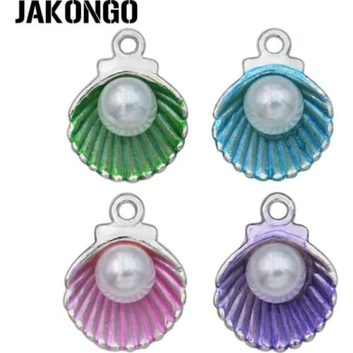 JAKONGO Silver Plated Enamel Colorful Shell Pearl Charm Pendants for Bracelet Jewelry Making Accessories DIY Craft 15x12mm