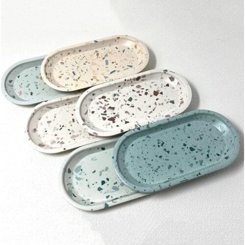 Jesmonite Terrazzo Oval Trinket Tray Mold Jewellery Dish Concrete Mold Candle Plate Mold Silicone Mold for Resin Tray