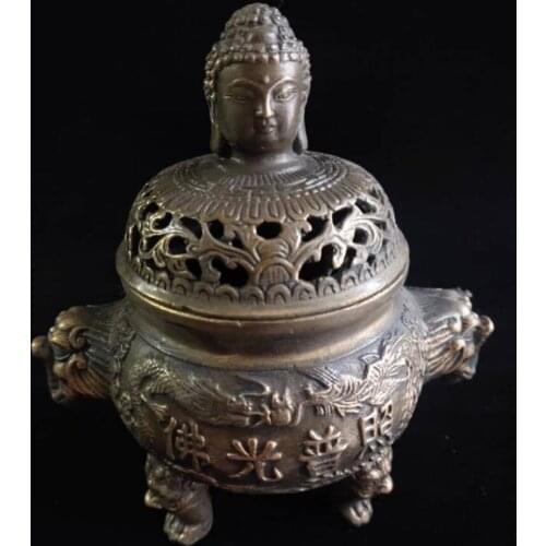 China brass Tathagata head Incense burner crafts statue