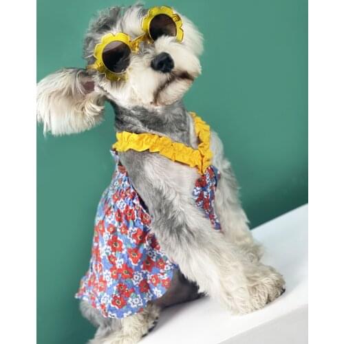 Summer Floral Halter Dress For Dogs Cat Pet Clothes New Small Pet Skirt Shnauzer Akita Pug T-Shirt For Puppy Cute Dog Clothing