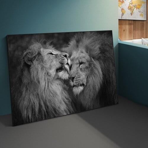 Lions Kissings Wall Art Posters And Prints Black And White Animals Art Paintings Lion Family Canvas Art Pictures Home Wall Decor