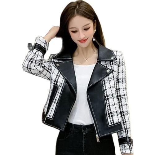 Fashion Design Ladies Woolen Coat New autumn Tweed Wool Jacket Outerwear Suit Collar Short Leather Coat Locomotive Clothing 2021