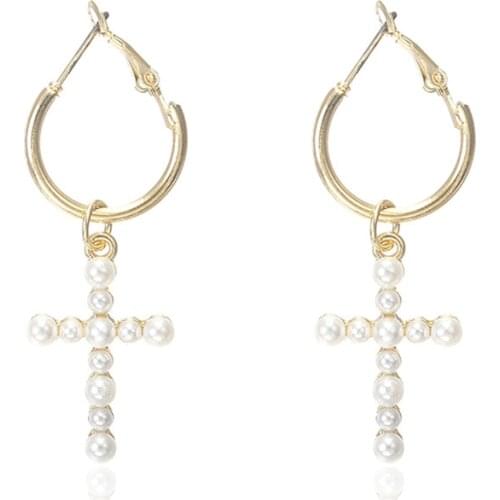 Fashion Earrings Imitation Pearl Cross Earring Harajuku Girl Heart Korean Geometric Earrings Earrings Gift