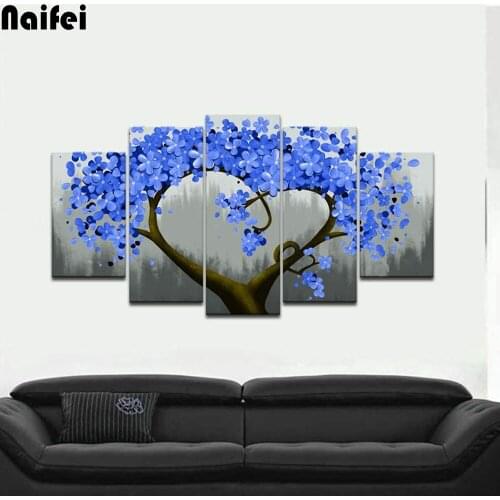 5pcs DIY Diamond Painting full Square round Diamond Painting Blue Floral Blossom Rhinestone diamond embroidery heart Flower tree