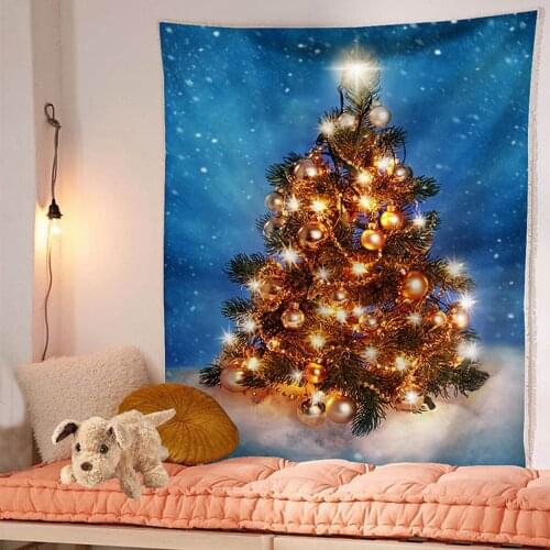Wall Hanging Tapestry Gorgeous Christmas Tree Fireplace Stockings Gifts Tapestry for Bedroom Living Room Dorm Decoration