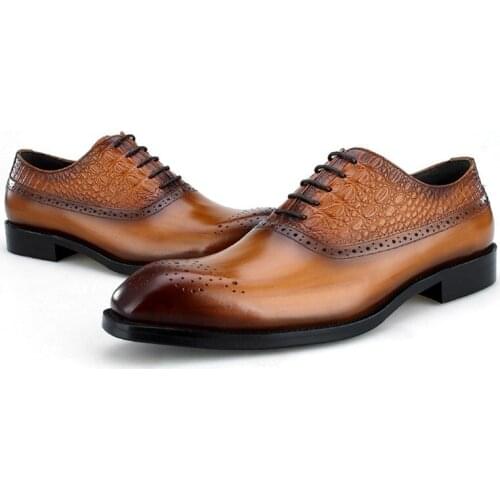 NEW Black / Brown Oxfords Mens Business Dress Shoes Genuine Leather Wedding Groom Shoes Male Prom Shoes