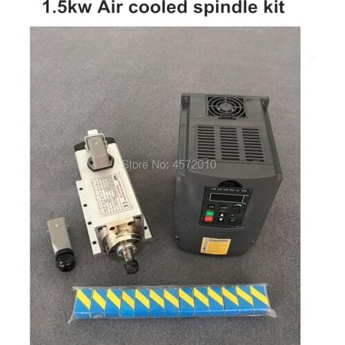 New 1.5kw air cooled spindle motor kit cnc spindle motor + 1.5KW 110v/220v inverter + 1set er11 Square milling machine spindle