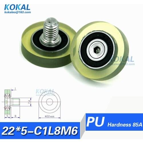 [PU22*5-C1L8M6]Free Shipping 10pcs high quality stainless steel screw M6 TPU PU rubber cash machine roller wheel 6*22*5mm