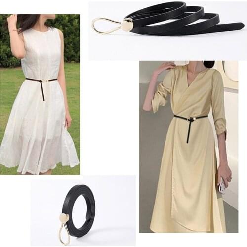 Luxury Brand Women Belts Thin Golden Buckle PU Leather Strap For Dress Trousers Casual Black Ladies Female Designer Waistband