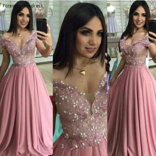Pink Colour Prom Dresses A Line Off the Shoulder Beaded Lace Party Celebrity Gowns Women Wears Plus Size