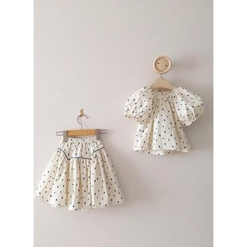 Girls' shirt, + shorts two pieces set parent-child summer new Korean fashion bubble sleeve mothers short sleeve top