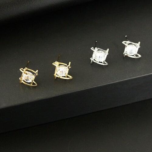 Geometric Earrings Crystal Zircon Stud Earrings For Women Silver plated color Earing Jewelry Earings Kolczyki Pendientes A285