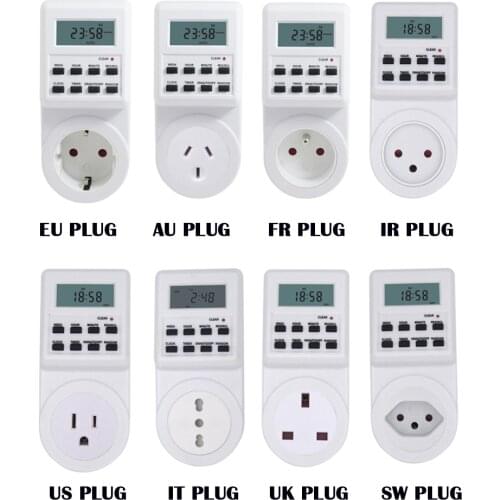 EU UK US FR BR Plug Digital Weekly Programmable Electrical Wall Plug-in Power Socket Timer Switch Outlet Time Clock 220V 110V AC