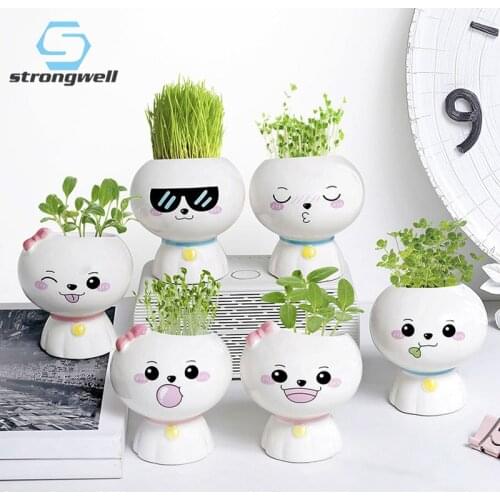 Strongwell Cartoon Sunny Doll Succulent Flower Pot Creative Home Balcony Garden Decoration Ceramic Plant Potted Fairy Garden