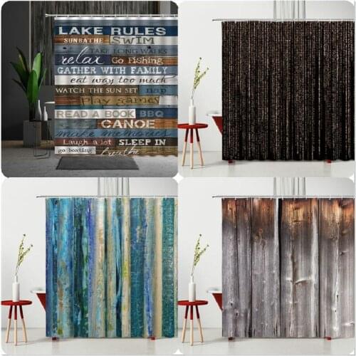 Old Fashioned Shower Curtain Retro Tree Pattern Board Waterproof Polyester Fabric Curtains Ready Bathroom Decoration