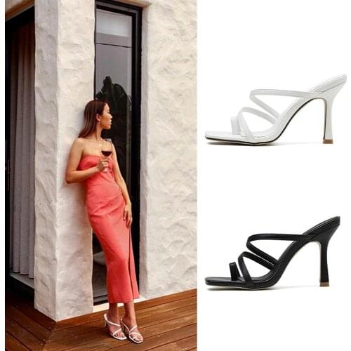Clip toe narrow band high heels shoes woman cutout slingback pumps stiletto thin heels party shoes female summer tacones 2020
