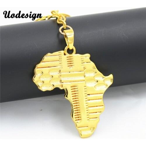 Uodesign Hiphop Africa Shape Keychain Gold Color Pendant & Chain African Map Gift for Men/Women Ethiopian Jewelry Trendy
