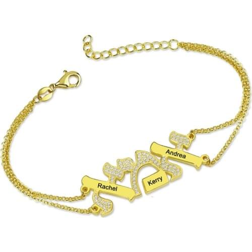 UONNEY Dropshipping Personalized Unique Hebrew Mother Engraved Names Bracelet With Cubic Zirconia Fine Jewelry Gifts For Woman