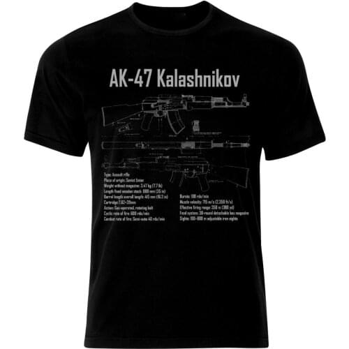 AK-47 Kalashnikov Blueprint USSR Russia Russland Soviet Union Summer Casual Cotton O-neck T-Shirt