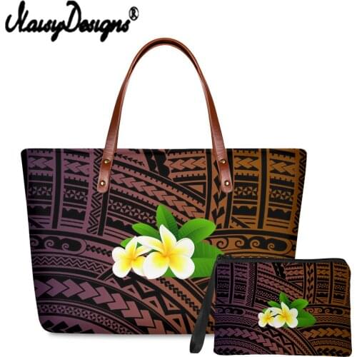 Noisydesigns Tribal Style Cloth Handbags And Clutch Purse Set Of 2 Polynesian Hawaiian Plumeria Pattern Tote Shoulder Bags 2021