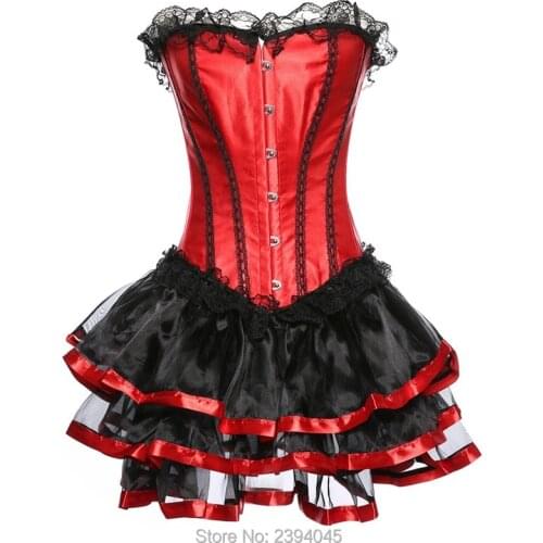 Women Sexy Lace Burlesque Overbust Corset with Mini TuTu Skirt Fancy Dresses Costume gothic corset Plus Size S-6XL