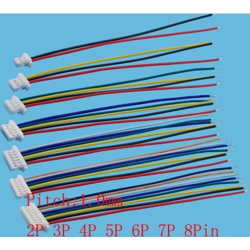 10Pcs JST SH1.0 Pitch 1.0mm 2P 3P 4P 5P 6P 7P 8 Pin Single Female Jack Plug Electronic Wire Cable Connector Length 10cm 28AWG