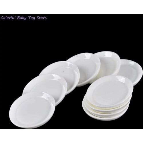 10PCS/SET Kitchen Toys Doll house Trays Plates Doll Durable Mini Food White Dishes Tableware Miniature Doll House Accessories