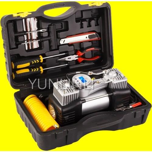 12V Car Type Inflatable Pump High Pressure Double Cylinder Pump Metal Tire Inflator Pressure Air Pump and Repair Kit